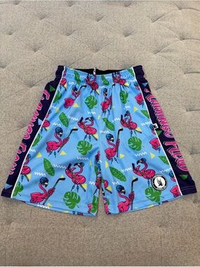 EUC FLOW SOCIETY HOCKEY SHORTS  FLAMINGO FLOW TROPICAL HOCKEY YOUTH LARGE